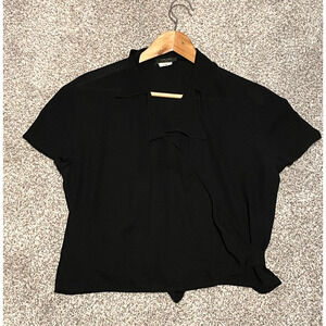 Vintage Bagutta Women Crop Wrap Top Size 10 Black Chiffon Sheer Grunge Witch 90s